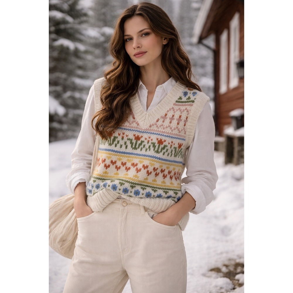 Samsoe Samsoe Sweater Vest Womens S Fair Isle Wool Blend Nordic Indie Sleaze